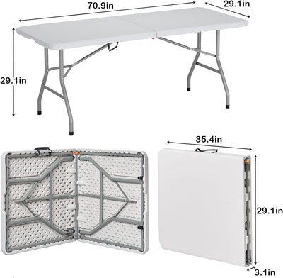 Folding Table 6ft Heavy Duty Plastic Event Folding Table with Carrying Handle